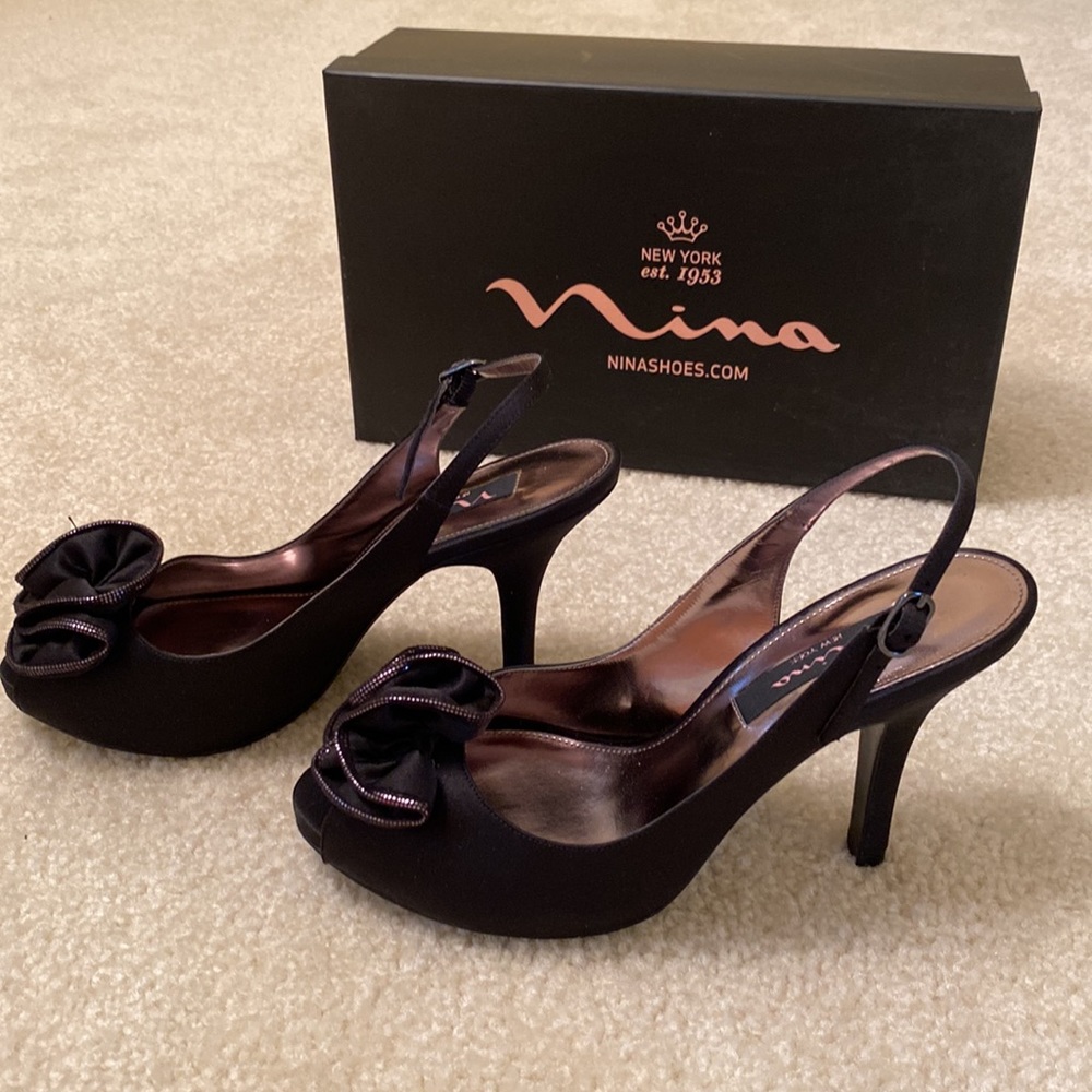 Nina black heels 4” sateen